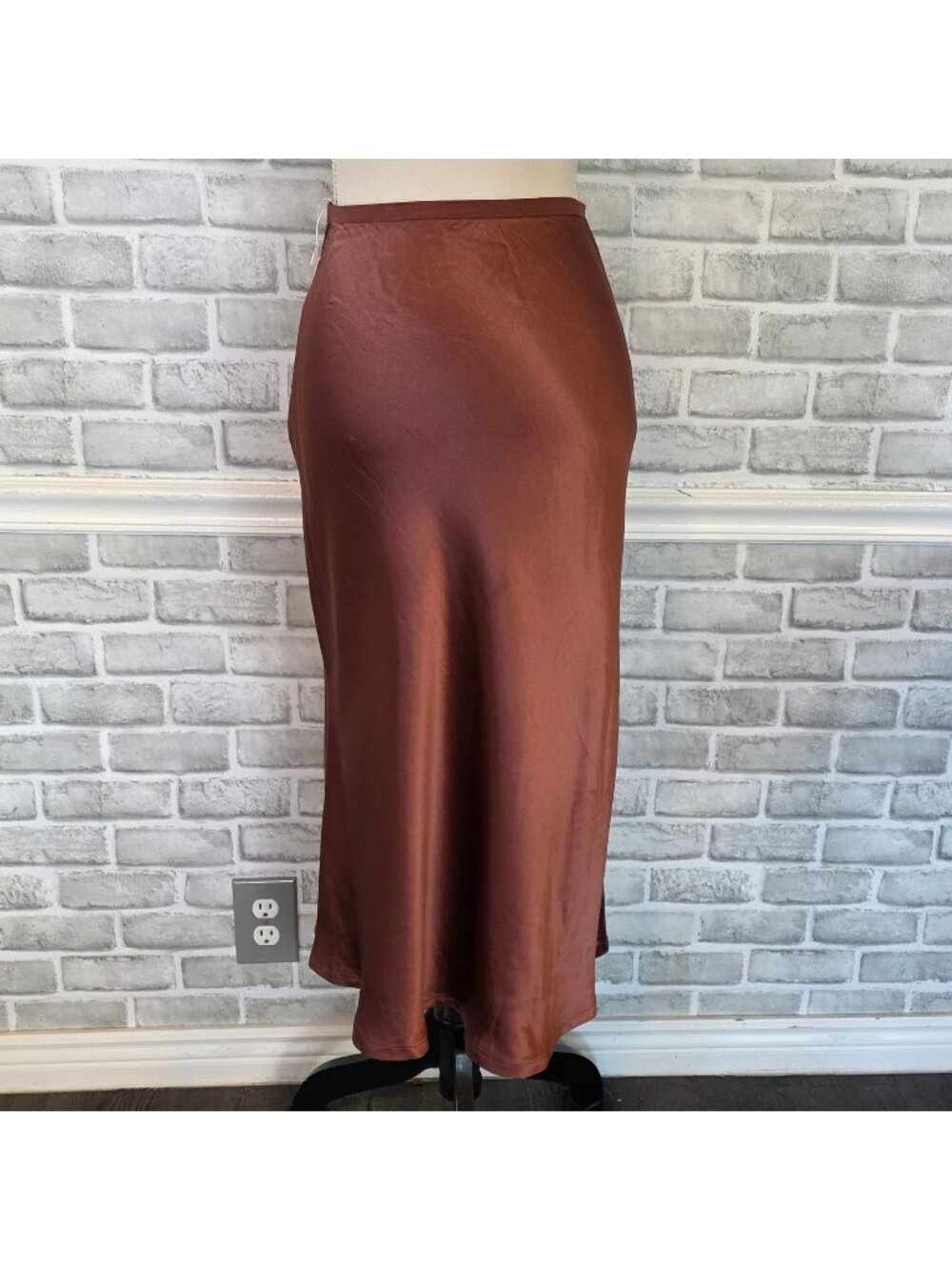 OGL Brown Acetate Satin Midi Skirt Small 90s Minimalist Bias Cut Wedding Guest